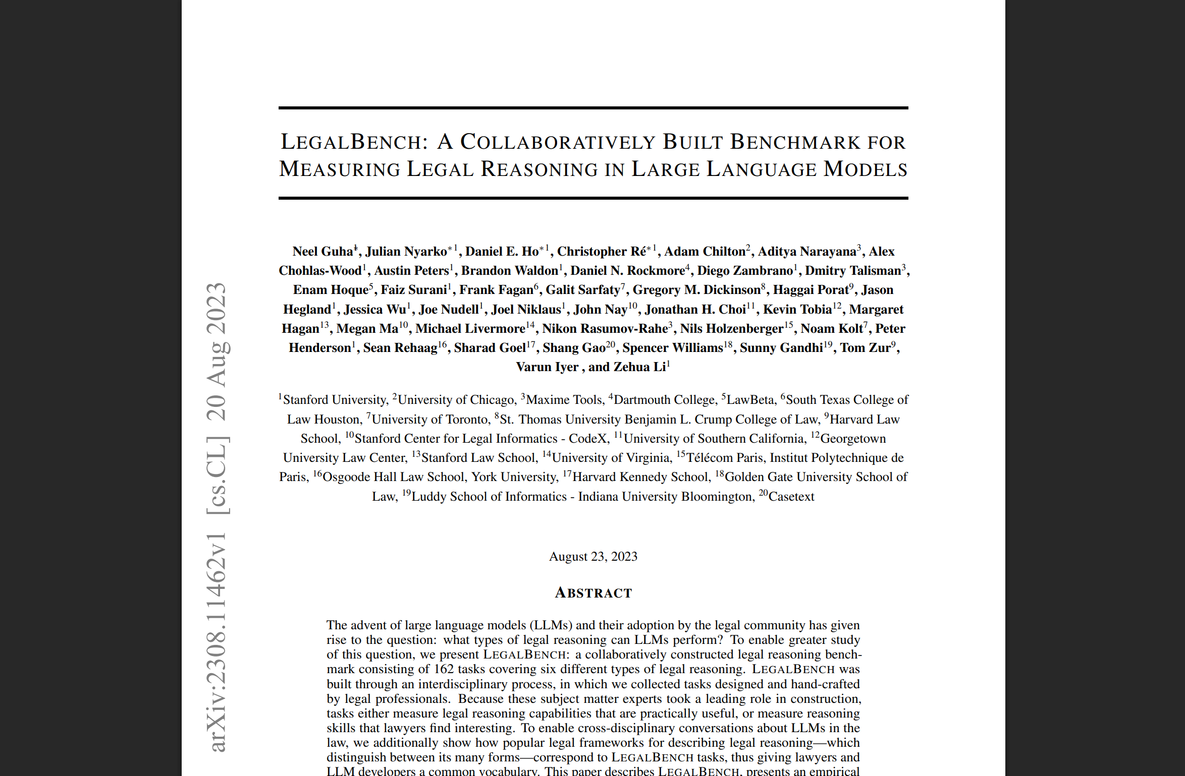 LegalBench: A Collaboratively Built Benchmark for Measuring Legal Reasoning in Large Language Models