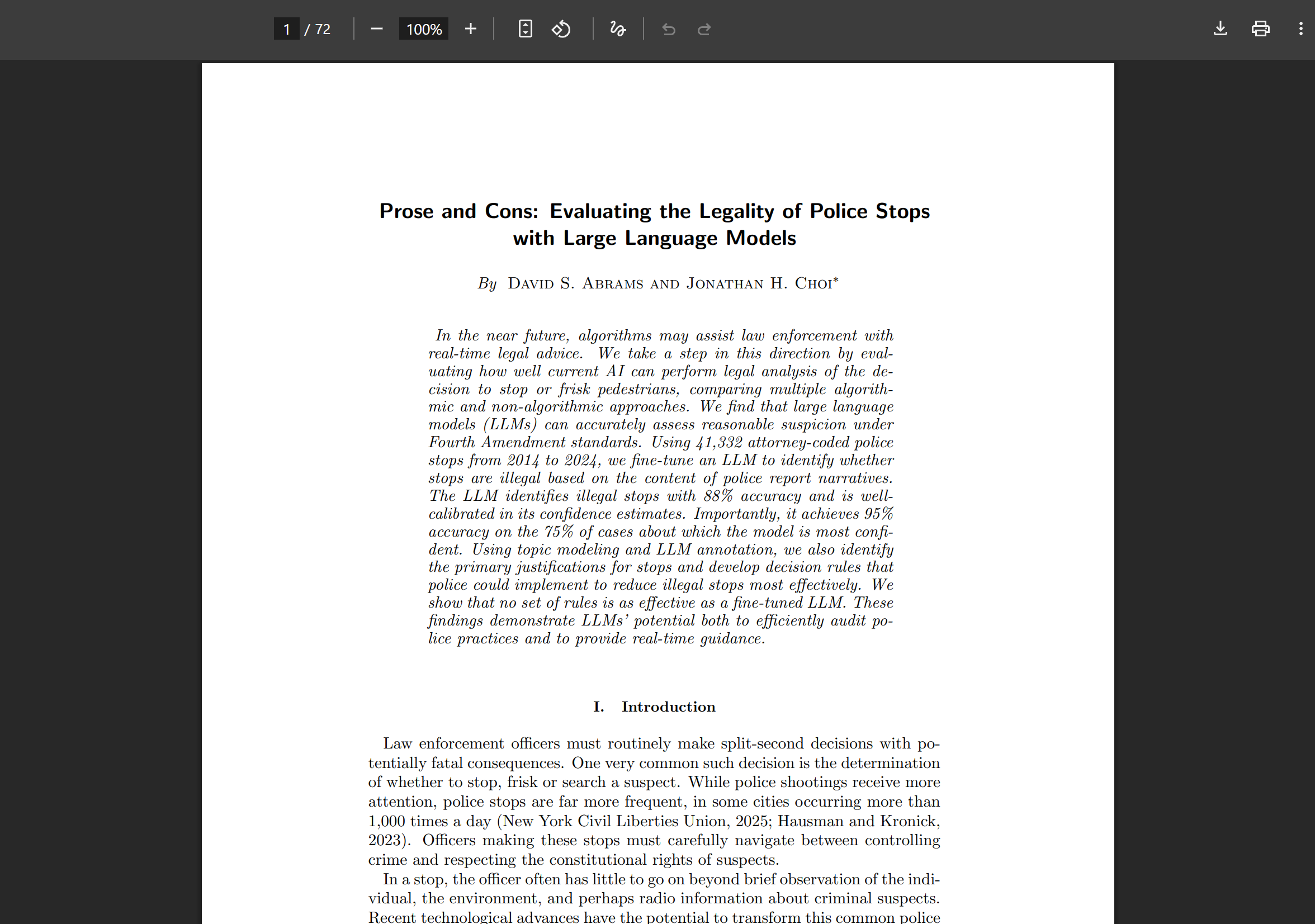 Prose and Cons: Evaluating the Legality of Police Stops with Large Language Models